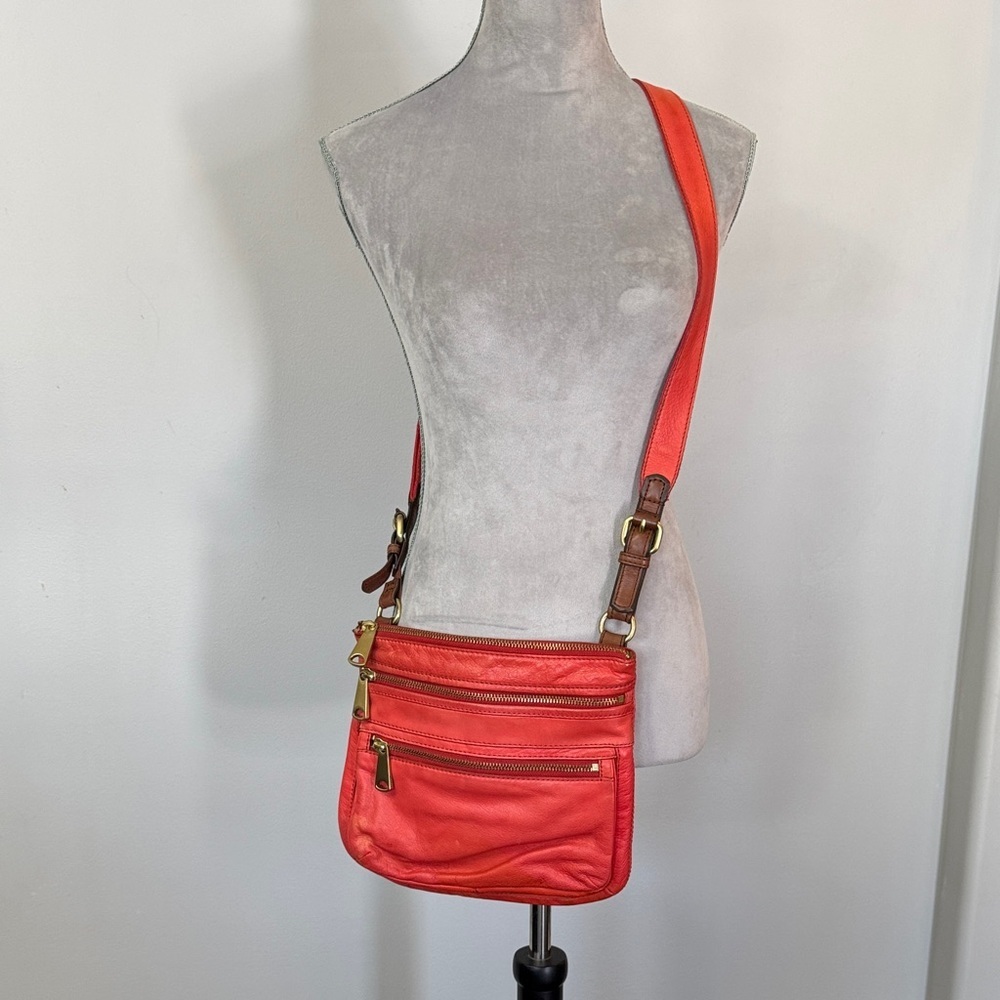 Fossil salmon color leather Crossbody Bag buttery soft